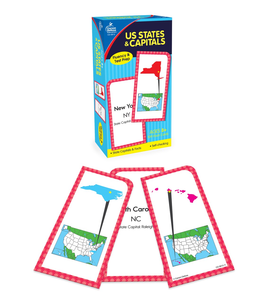 Carson Dellosa US States and Capitals Flash Cards, US History, Fun Facts, and Geography for Kids, Social Studies for Grade 3 and Up, Educational Games for Kids Ages 8+ (109 Cards)